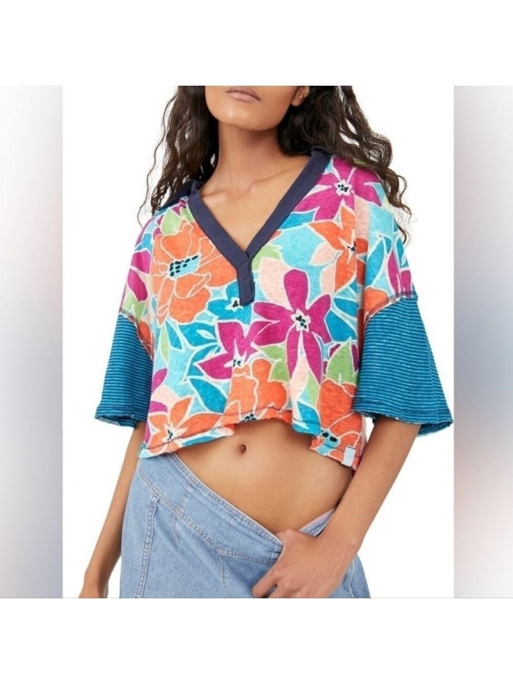 Free People On A Boat Boxy Crop Polo in Coastal Combo